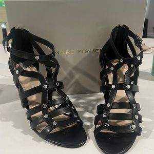 Marc Fisher Black Leather Lusa Studded Heel - Size 7.5